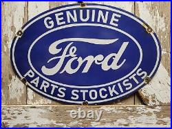 Vintage Ford Porcelain Sign Genuine Parts Automobile Dealer Car Oil Gas Service