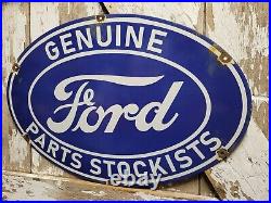 Vintage Ford Porcelain Sign Genuine Parts Automobile Dealer Car Truck Sales USA