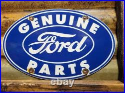 Vintage Ford Porcelain Sign Old 12 Genuine Car Parts Dealer Sales Service Oval