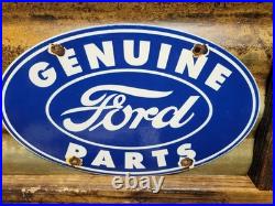 Vintage Ford Porcelain Sign Old 12 Genuine Car Parts Dealer Sales Service Oval