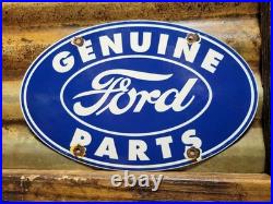 Vintage Ford Porcelain Sign Old 12 Genuine Car Parts Dealer Sales Service Oval