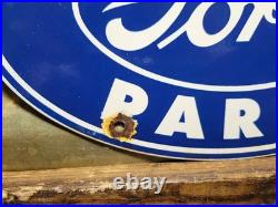 Vintage Ford Porcelain Sign Old 12 Genuine Car Parts Dealer Sales Service Oval