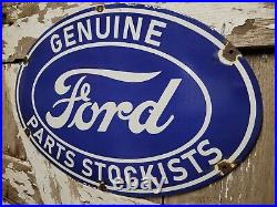 Vintage Ford Porcelain Sign Old Genuine Parts Stockists Car Dealer Service 24