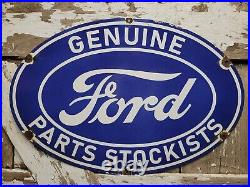 Vintage Ford Porcelain Sign Old Genuine Parts Stockists Car Dealer Service 24