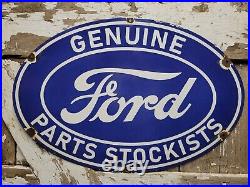 Vintage Ford Porcelain Sign Old Genuine Parts Stockists Car Dealer Service 24