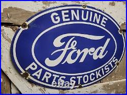 Vintage Ford Porcelain Sign Old Genuine Parts Stockists Car Dealer Service 24