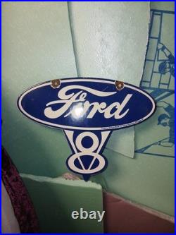 Vintage Ford Porcelain Sign Old Michigan Car Auto Parts V8 Fomoco Truck Sales