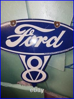 Vintage Ford Porcelain Sign Old Michigan Car Auto Parts V8 Fomoco Truck Sales