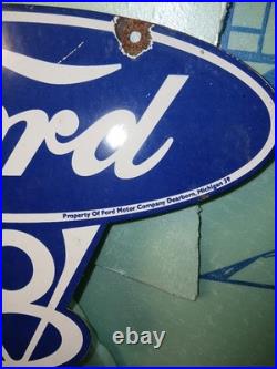 Vintage Ford Porcelain Sign Old Michigan Car Auto Parts V8 Fomoco Truck Sales