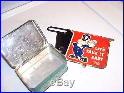 Vintage Ford Tin box lamp bulbs fuse + Take it easy promo license plate topper