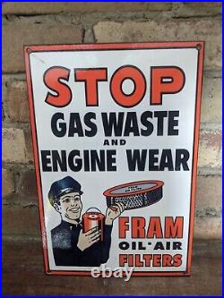 Vintage Fram Oil-air-fuel Filters Porcelain Advertising Car Parts Sign 12 X 8