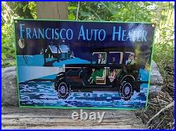 Vintage Francisco Auto Heater Porcelain Metal Parts Sign 12 X 8