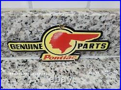 Vintage Genuine Pontiac Parts Porcelain Sign Automobile Used Car Dealer Gas Oil