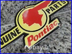 Vintage Genuine Pontiac Parts Porcelain Sign Automobile Used Car Dealer Gas Oil