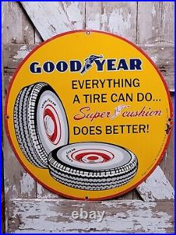 Vintage Good Year Porcelain Sign 30 Automobile Tires Car Parts Gas Oil Service