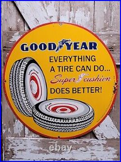 Vintage Good Year Porcelain Sign 30 Automobile Tires Car Parts Gas Oil Service