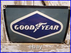 Vintage Goodyear Porcelain Sign Automobile Car Truck Rubber Tire Wheel Parts