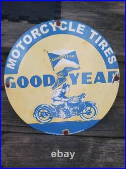 Vintage Goodyear Porcelain Sign Old Automobile Car Parts Dealer Store Motorcycle