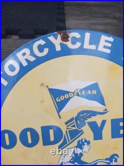 Vintage Goodyear Porcelain Sign Old Automobile Car Parts Dealer Store Motorcycle
