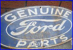 Vintage HEAVY ENAMEL Ford ADVERTISING SIGN Genuine Parts METAL GARAGE CAR OLD