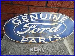 Vintage HEAVY ENAMEL Ford ADVERTISING SIGN Genuine Parts METAL GARAGE CAR OLD