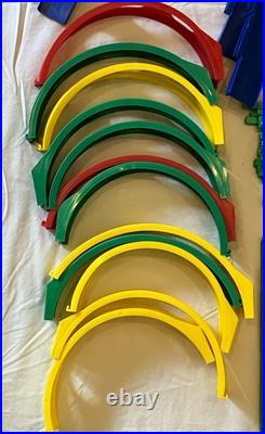 Vintage HUGE Darda Motors Lot Race Track Parts Pieces 3 Cars Wind Up Toy Racecar