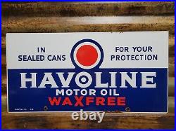 Vintage Havoline Porcelain Sign Car Motor Oil Service Auto Parts 3-34 Wax Free