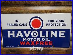 Vintage Havoline Porcelain Sign Car Motor Oil Service Auto Parts 3-34 Wax Free