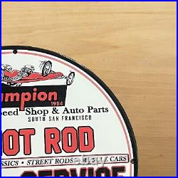 Vintage Hot Rod Services Porcelain Sign Auto Car Parts Dealer Station Pump Plate