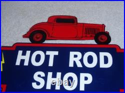 Vintage Hot Rod Shop Auto Parts Lightning 1950 12 Metal Car Gasoline & Oil Sign