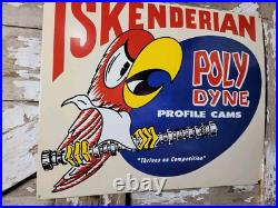 Vintage Iskenderian Porcelain Sign 30 Old Poly Dyne Car Auto Parts Profile Cams