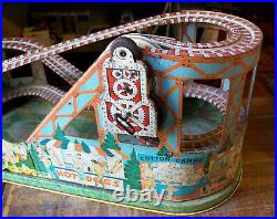 Vintage J. Chein Tin Litho Wind-Up Roller Coaster with 2 Cars For Parts