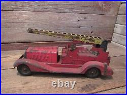 Vintage Marx Pressed Steel Toy Fire Ladder Truck Car 14 Long JUNKYARD PARTS