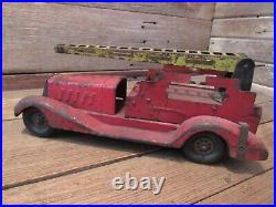 Vintage Marx Pressed Steel Toy Fire Ladder Truck Car 14 Long JUNKYARD PARTS