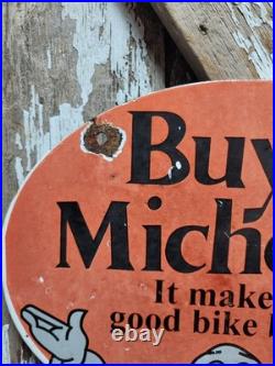 Vintage Michelin Porcelain Sign Old Bike Tire Auto Parts Car Tire Rubber Man 16