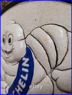 Vintage Michelin Sign Cast Iron Old Automobile Car Truck Parts Tire Service Man
