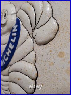 Vintage Michelin Sign Cast Iron Old Automobile Car Truck Parts Tire Service Man