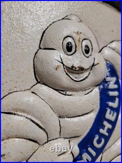 Vintage Michelin Sign Cast Iron Old Automobile Car Truck Parts Tire Service Man