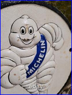 Vintage Michelin Sign Cast Iron Old Automobile Car Truck Parts Tire Service Man
