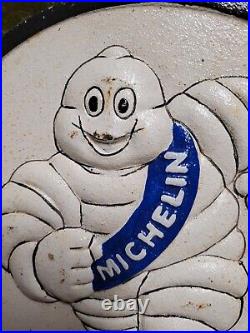 Vintage Michelin Sign Cast Iron Old Automobile Car Truck Parts Tire Service Man