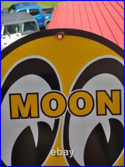 Vintage Mooneyes Porcelain Sign Old Moon Equipment Racing Parts Car Truck Auto