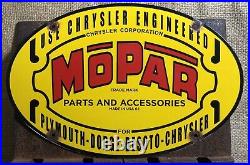 Vintage Mopar Parts Accessories 16.5 Porcelain Car Gas Oil Sign