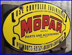 Vintage Mopar Parts Accessories 16.5 Porcelain Car Gas Oil Sign