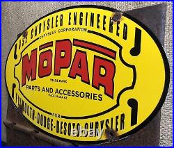 Vintage Mopar Parts Accessories 16.5 Porcelain Car Gas Oil Sign