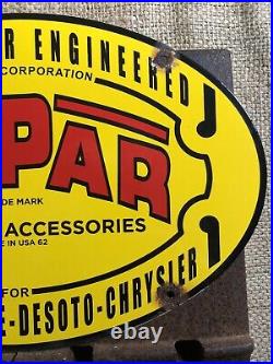 Vintage Mopar Parts Accessories 16.5 Porcelain Car Gas Oil Sign