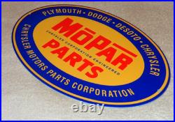 Vintage Mopar Parts Chrysler Dodge Plymouth 1' Metal Car Truck Gasoline Oil Sign