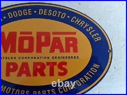 Vintage Mopar Parts Chrysler Porcelain Car Truck Dealership Dealer Sign