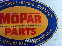 Vintage Mopar Parts Chrysler Porcelain Car Truck Suv Dealership Dealer Sign