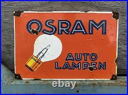 Vintage OSRAM Porcelain Sign 12 Auto Lampen Car Parts German Light Bulb Gas Oil
