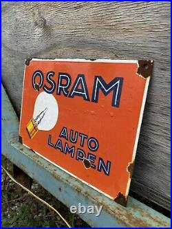 Vintage OSRAM Porcelain Sign 12 Auto Lampen Car Parts German Light Bulb Gas Oil